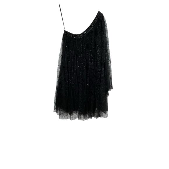 Mac Duggal 50689 Black One Shoulder Embellished Tulle Mini Dress Size 8 $298 - Picture 4 of 7